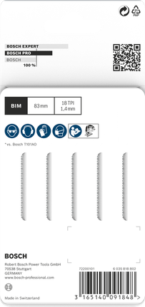 Hojas de sierra de calar Bosch PRO Hardwood Clean Curve T101AOF de 83 mm, 5 unidades.